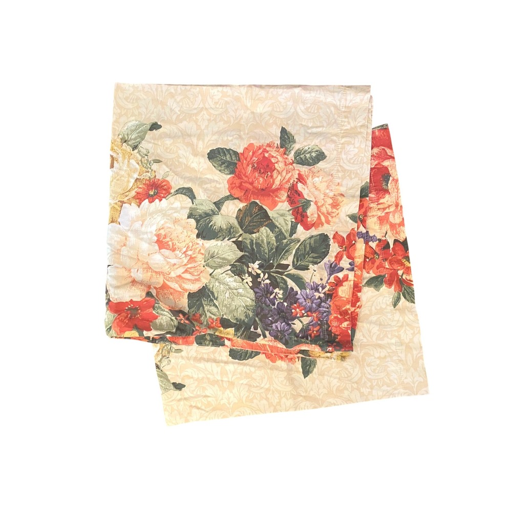 2 Vintage 80's floral king pillowcases Cream Damask Red Rose Botanical